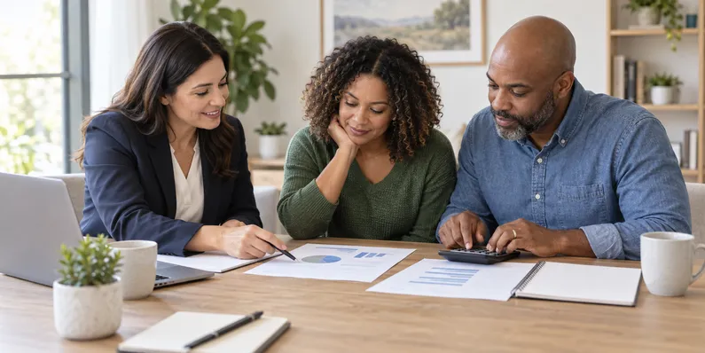 A Maryland couple comparing health insurance costs with an insurance professional